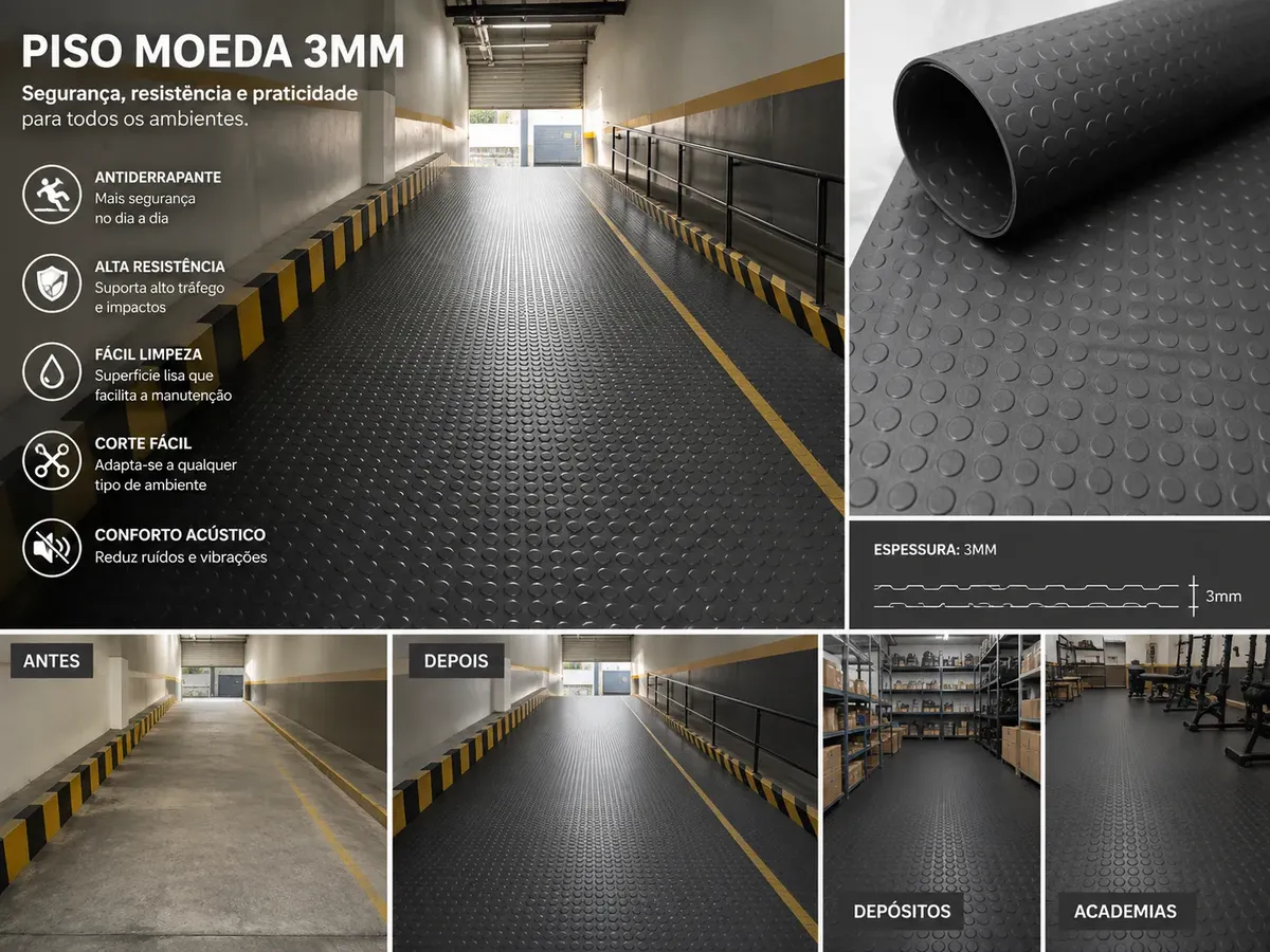 Piso moeda PVC em manta - c/ 3 mm de espessura